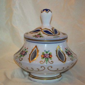 Czech Bohemian Baby Blue Cased to White Glass LARGE Lidded Candy Jar LOT 4362